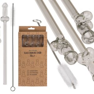 Szklane słomki peniski – komplet 4 sztuk + szczoteczka